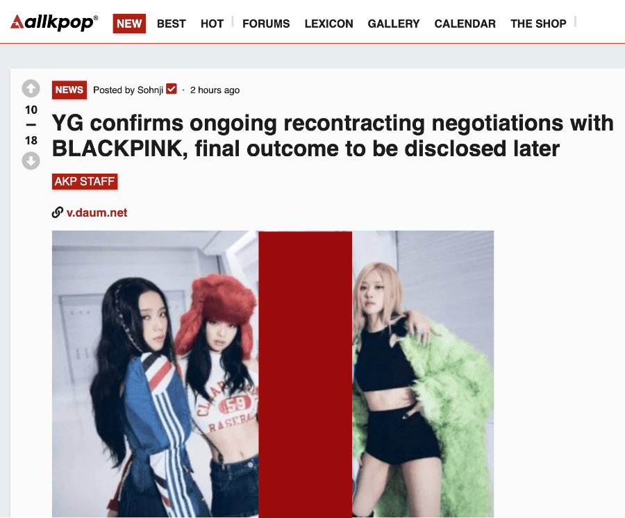 娱乐:YG 娱乐回应与 BLACKPINK 续约娱乐！