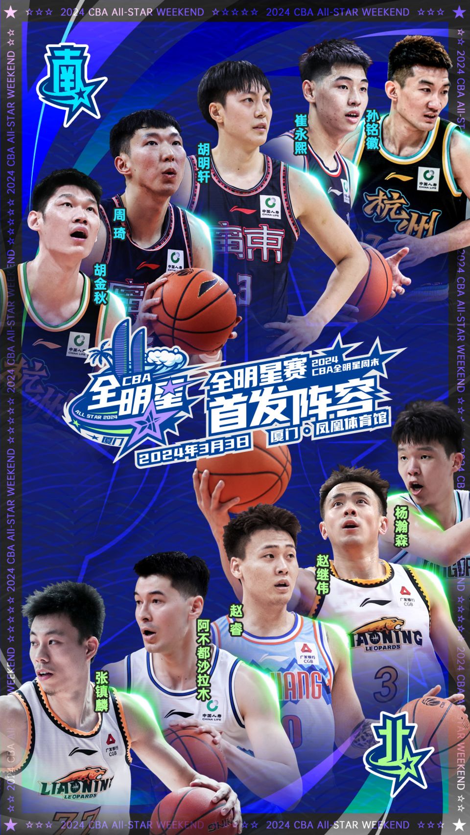 CBA:CBA全明星首发出炉：青岛小将杨瀚森成为北区首发中锋